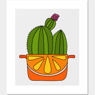 Cute Cactus Design #49: Orange Pot Flowering Cactus Posters and Art